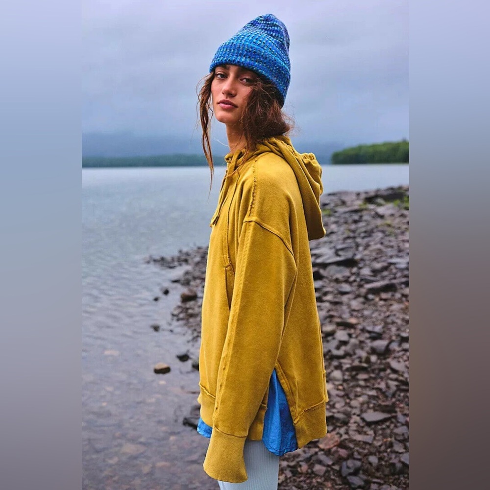 Free People FP Movement Only One Hoodie Jacket Top mustard green size Large - Picture 4 of 11